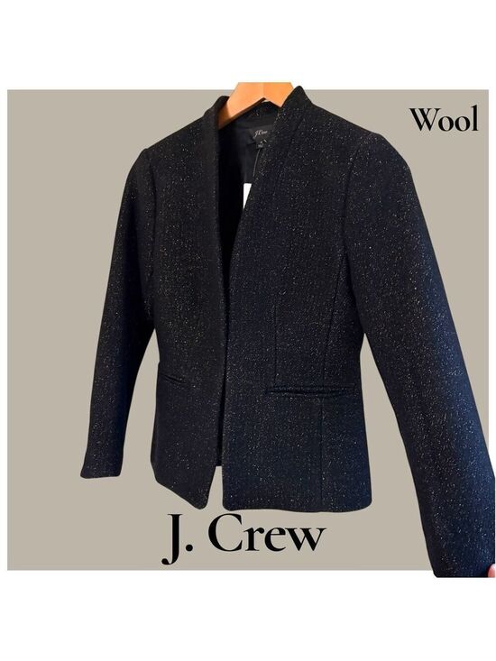 J. Crew Jackets & Blazers - J. Crew Black Sparkle Wool Open-Front Blazer. Pockets/Lined. Size 0. New w/tags!